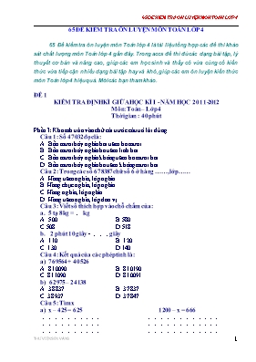 65 Đề kiểm tra ôn luyện môn Toán Lớp 4